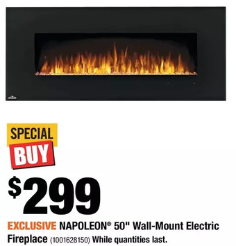 Home Depot Napoleon 50" wall-mount electric fireplace offer