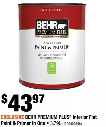 Home Depot Behr premium plus interior flat paint & primer in one offer