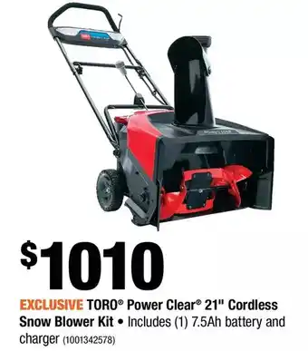 Home Depot Toro power clear 21" cordless snow blower kit offer