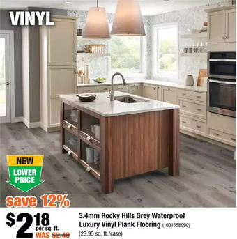 Home Depot 3.4mm rocky hills grey waterproof luxury vinyl plank flooring offer