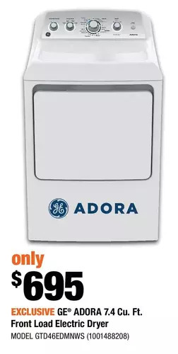 Home Depot Ge adora 7.4 cu. ft. front load electric dryer offer