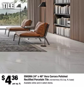 Home Depot Enigma 24" x 48" vera carrara polished rectified porcelain tile offer