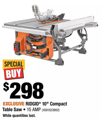Home Depot Ridgid 10" compact table saw offer