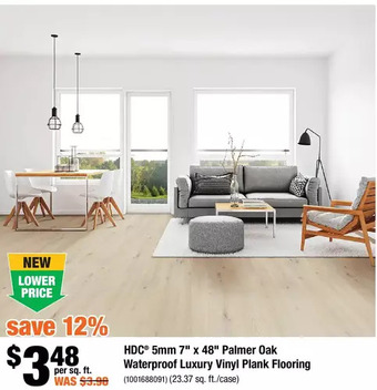 Home Depot Hdc 5mm 7" x 48" palmer oak waterproof luxury vinyl plank flooring offer