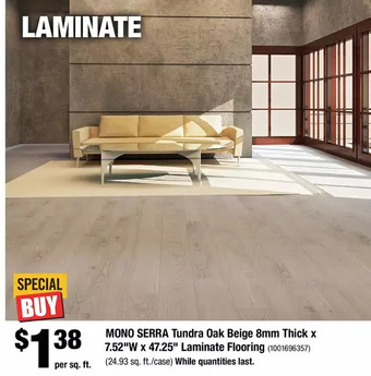Home Depot Mono serra tundra oak beige 8mm thick x 7.52"w x 47.25" laminate flooring offer