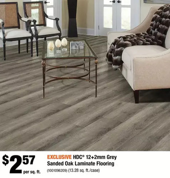 Home Depot Hdc 12+2mm grey sanded oak laminate flooring offer