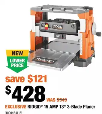 Home Depot Ridgid 15 amp 13" 3-blade planer offer