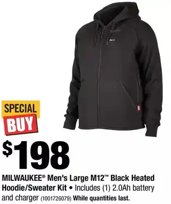 Home Depot Milwaukee men's large m12 black heated hoodie/sweater kit offer