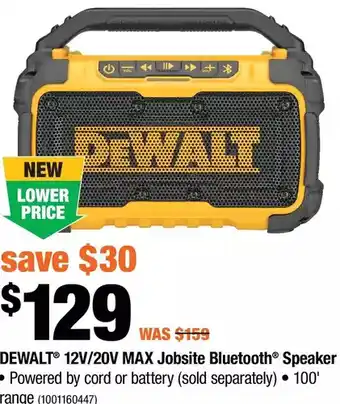 Home Depot Dewalt 12v/20v max jobsite bluetooth speaker offer