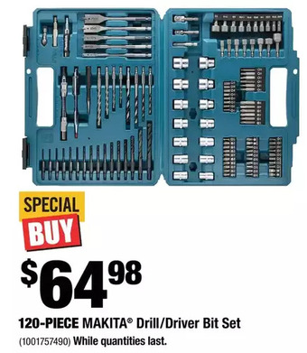 Home Depot 120-piece makita drill/driver bit set offer