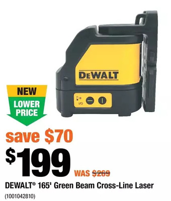Home Depot Dewalt 165' green beam cross-line laser offer