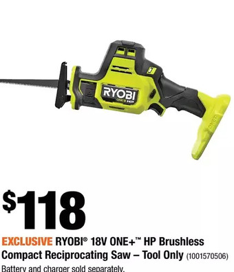 Home Depot Ryobi 18v one+ hp brushless compact reciprocating saw - tool only offer
