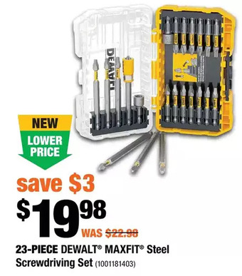 Home Depot 23-piece dewalt maxfit steel screwdriving set offer