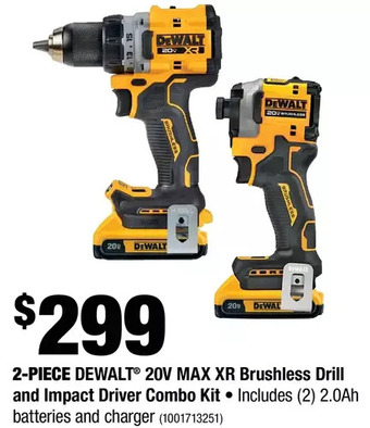Home Depot 2-piece dewalt 20v max xr brushless drill and impact driver combo kit offer