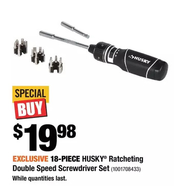 Home Depot 18-piece husky ratcheting double speed screwdriver set offer