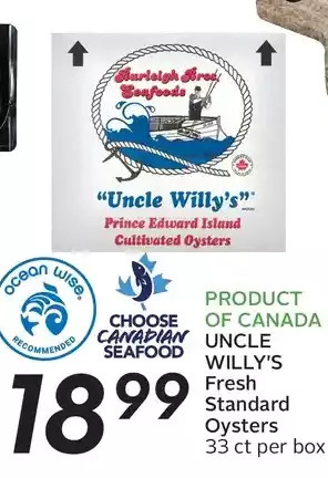 Sobeys Uncle willy's fresh standard oysters offer
