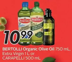 Sobeys Bertolli organic olive oil, extra virgin or carapelli offer