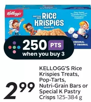 Sobeys Kellogg's rice krispies treats, pop-tarts, nutri-grain bars or special k pastry crisps offer