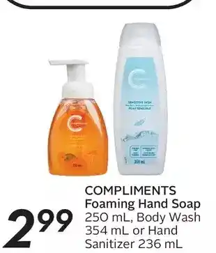Sobeys Compliments foaming hand soap, body wash or hand sanitizer offer