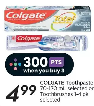 Sobeys Colgate toothpaste or toothbrushes offer
