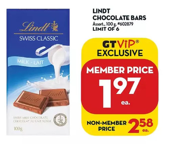 Giant Tiger Lindt chocolate bars offer