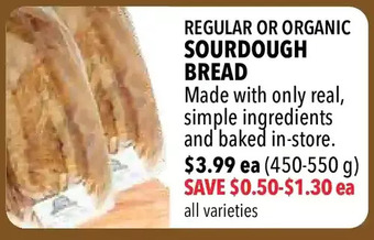 Farm Boy Regular or organic sourdough bread offer