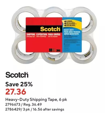 Staples Scotch heavy-duty shipping tape offer