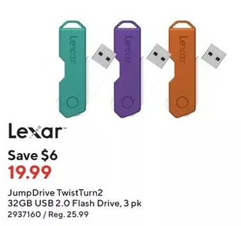 Staples Lexar jumpdrive twistturn2 32gb usb 2.0 flash drive offer
