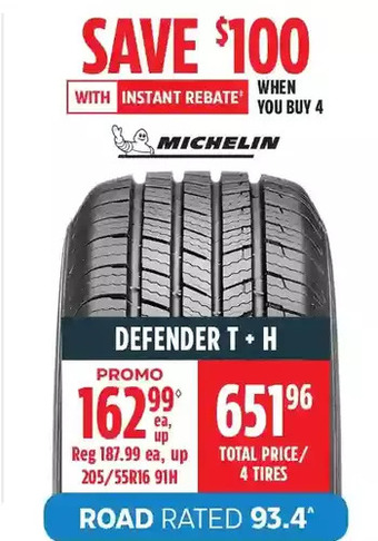 Canadian Tire Michelin defender t + h offer