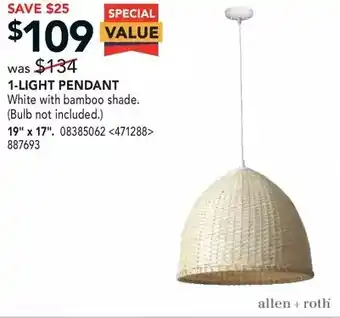 Lowe's Allen + roth 1-light pendant 19" x 17" offer