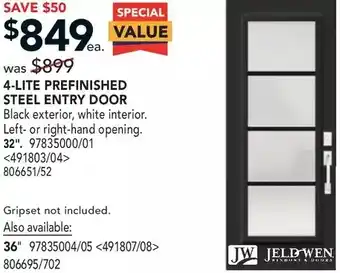 Lowe's Jeld-wen 4-lite prefinished steel entry door offer