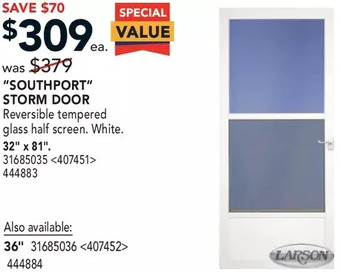 Lowe's Larson "southport" storm door offer