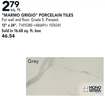 Lowe's Mono serra "marmo grigio" porcelain tiles offer