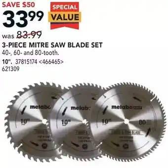 Lowe's Metabo hpt 3-piece mitre saw blade set offer