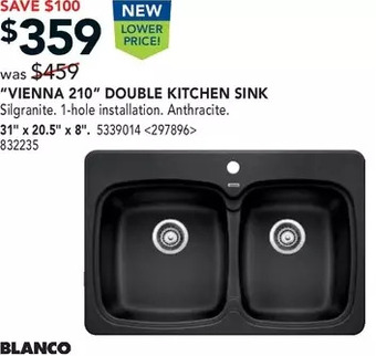RONA Blanco "vienna 210" double kitchen sink. 31" x 20.5" x 8" offer