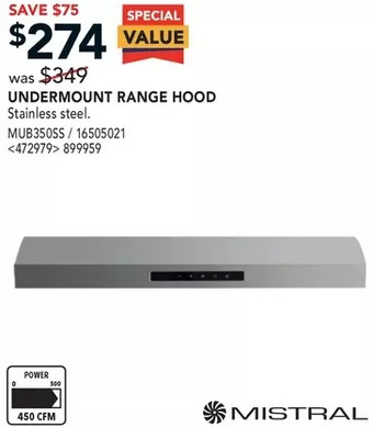 RONA Mistral undermount range hood offer