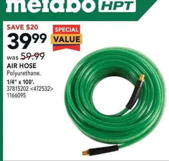 RONA Metabo hpt air hose 1/4" x 100' offer