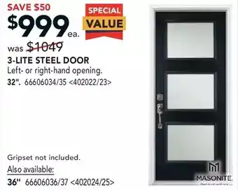 RONA Masonite 3-lite steel door 32" | 36" offer