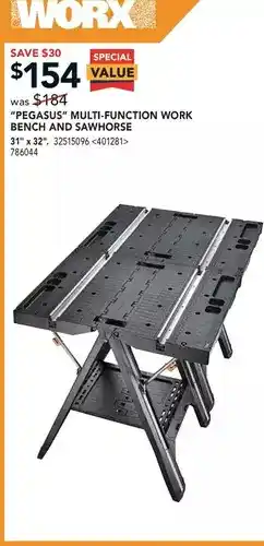 RONA Worx "pegasus" multi-function work bench and sawhorse offer