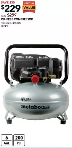 RONA Metabo hpt oil-free compressor offer