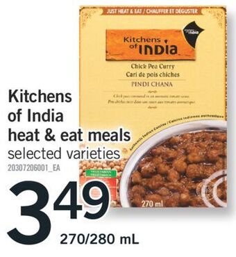 Fortinos Kitchens of india heat & eat meals, 270/280 ml offer