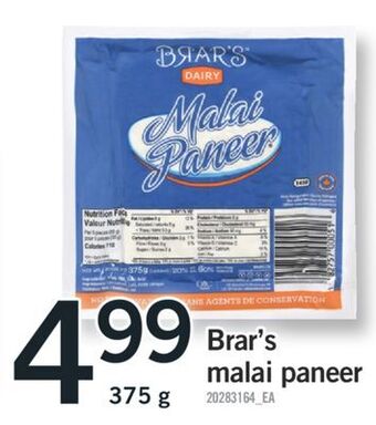 Fortinos Brar's malai paneer, 375 g offer