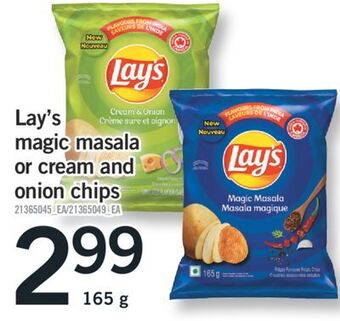 Fortinos Lay's magic masala or cream and onion chips, 165 g offer