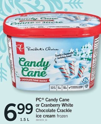 Fortinos Pc® candy cane or cranberry white chocolate crackle ice cream, 1.5 l offer