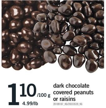 Fortinos Dark chocolate covered peanuts or raisins offer