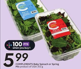 Sobeys Compliments baby spinach or spring mix offer