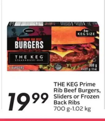 Sobeys The keg prime rib beef burgers, sliders or frozen back ribs offer