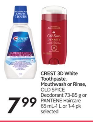 Sobeys Crest 3d white toothpaste, mouthwash or rinse offer