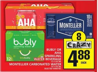 Food Basics Bubly or aha sparkling water beverage or montellier carbonated water offer