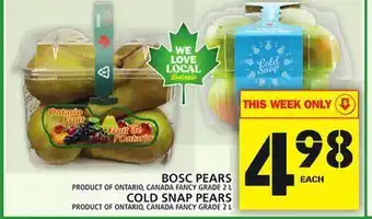 Food Basics Bosc pears or cold snap pears offer